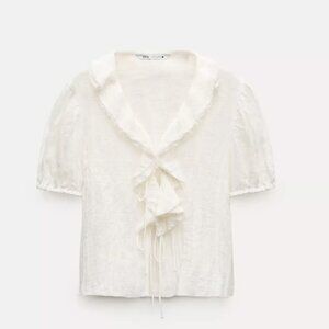Zara Romantic Linen Blouse ZW Collection
